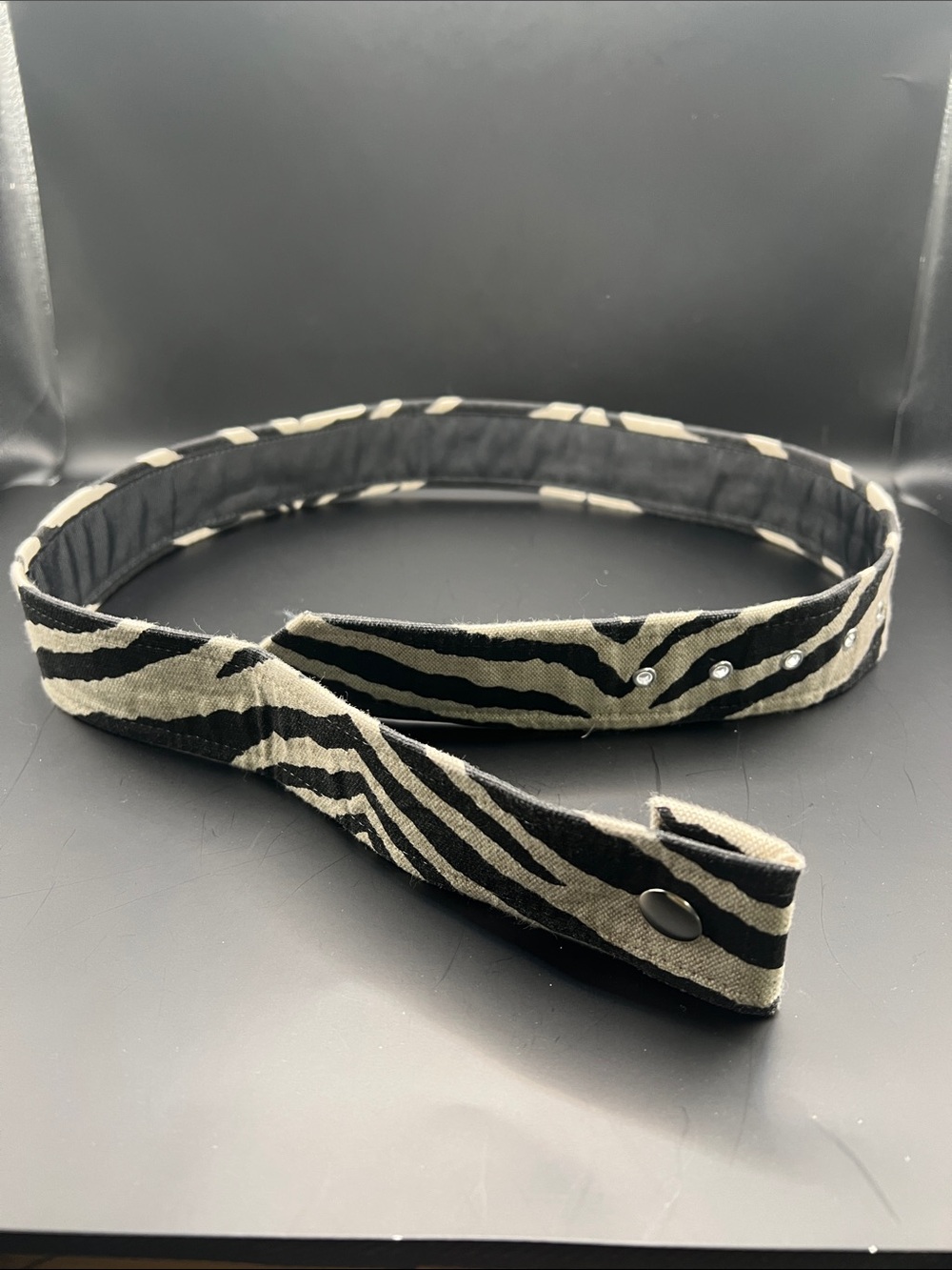 Zebra Print Fabric Waist Belt - Black & Cream